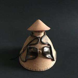 Vintage Japanese Glazed Fired Clay/Terra-Cotta Young Girl Bell Ringer Figurine